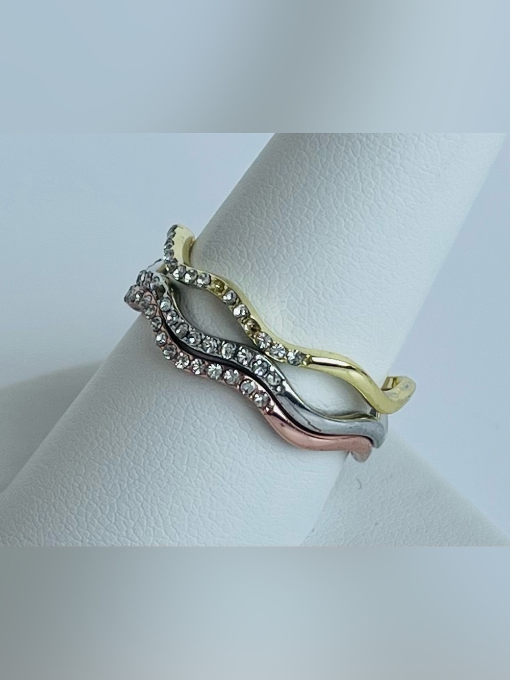 Charter Club Tri-Tone 3-Pc. Set Pavé Wavy Rings Size 10 - Picture 4 of 8